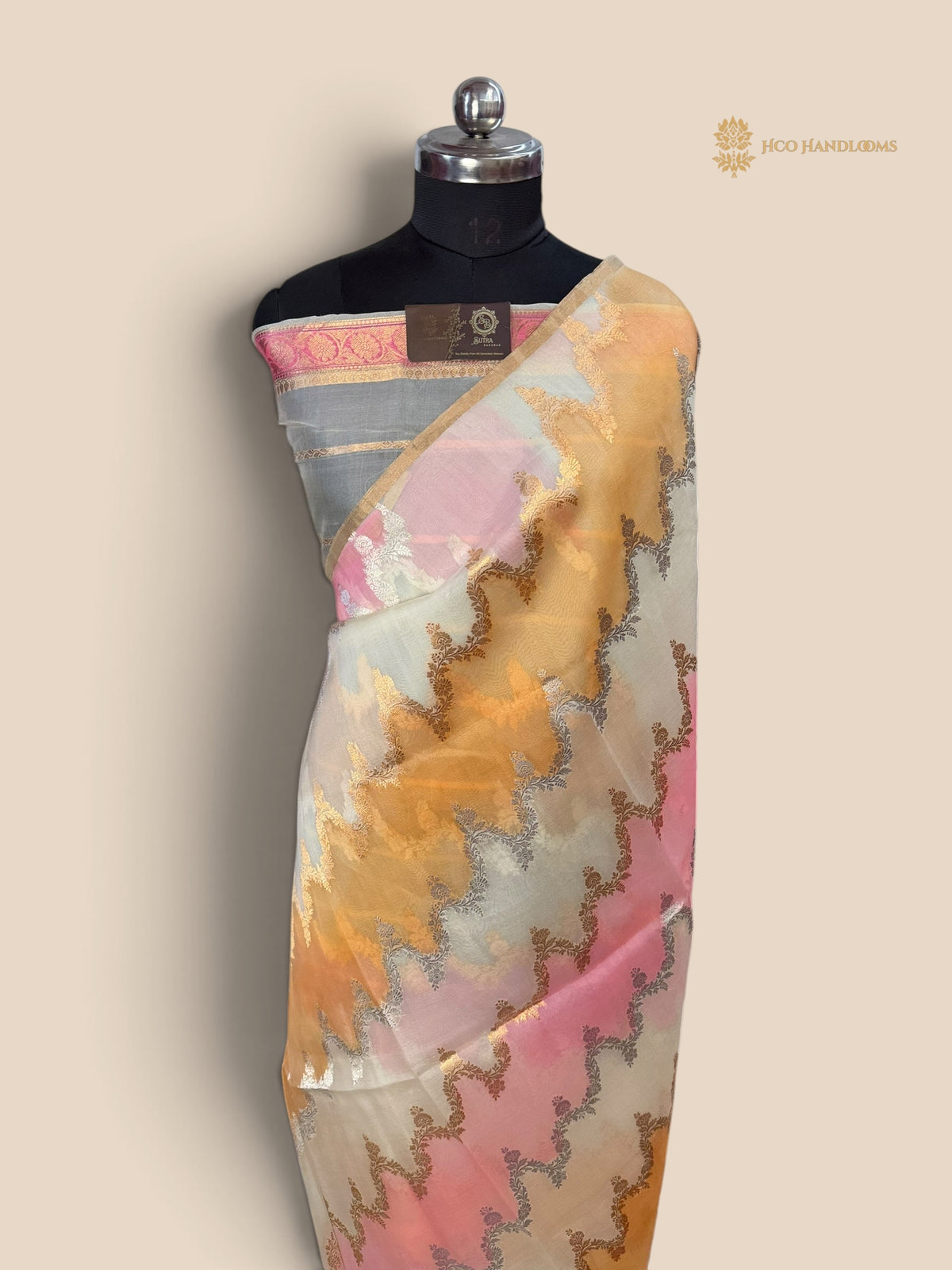 Pure Kora Silk Handloom Banarasi Saree - All Over Lahariya Rangkat