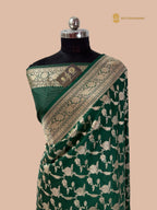 Regal Green Pure Katan SIlk Handloom Banarasi Saree - All Over Jaal