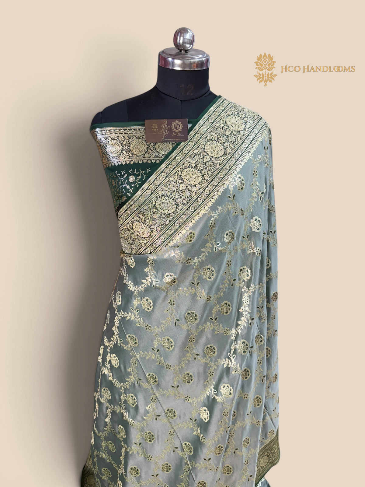 Light Green Mashru katan Satin Silk Banarasi Saree - Meenakari Jaal