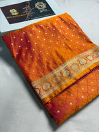 Orange Premium Mashru Katan Silk Small Booti Banarasi Saree
