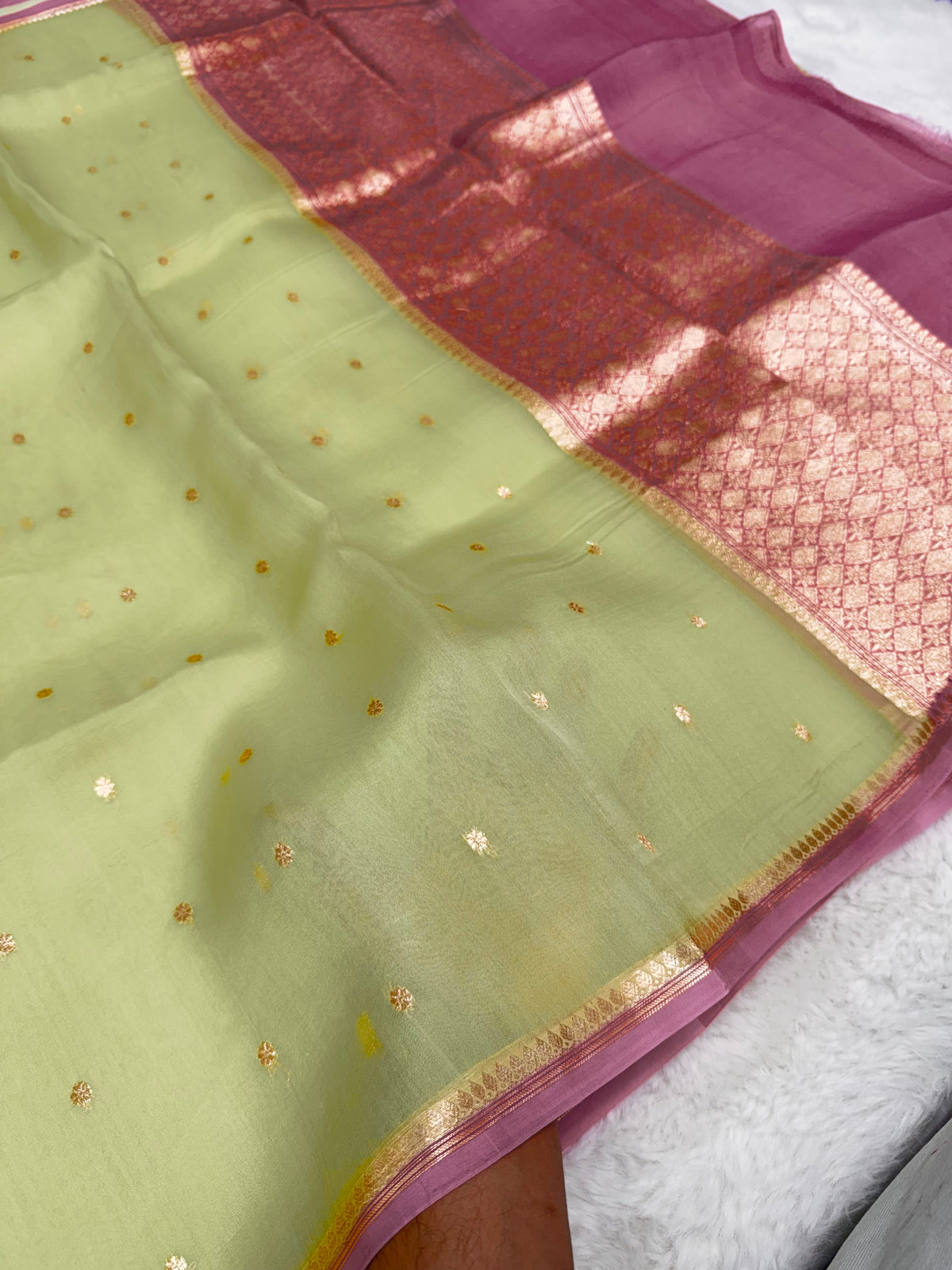 Pure Kora Silk Handloom Banarasi Saree - All Over Small Buti
