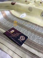 Light Pista Pure Kora Silk Handloom Banarasi Saree - All Over Kadhua Motifs