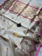 Pure Raw Mango Silk Handloom Banarasi Saree - All Over Meenakari Kadhua Motifs