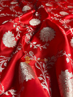 Red Premium Mashru Katan Silk Floral Jangla Banarasi Saree