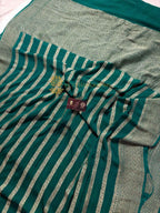 Emerald Green Pure Khaddi Georgette Silk Handloom Banarasi Saree - Water Zari