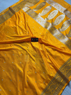 Yellow Premium Mashru Katan Silk Small Booti Banarasi Saree