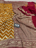 Contrast Pure Khaddi Georgette Silk handloom Banarasi Saree - Water Zari