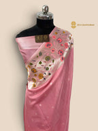 Pastel Pink Matka Tussar Silk Banarasi Saree - All Over Motifs & Paithani
