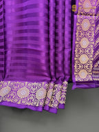 Premium Mashru Crepe Satin Banarasi Saree - All Over Simple Stripes