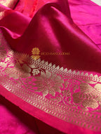Cherry Pure Katan Silk Handloom Banarasi Saree - All Over Kadhua Motifs