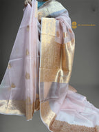 Regal Baby Pink Pure Kora Silk Handloom Banrasi Saree - All Over Kadhua Motifs