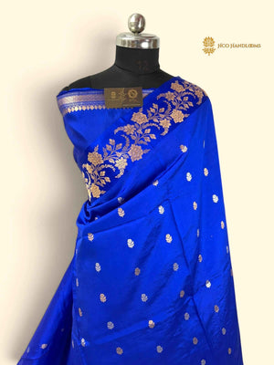 Blue Pure Mango Katan Silk Handloom Banarasi Saree - All Over Motifs