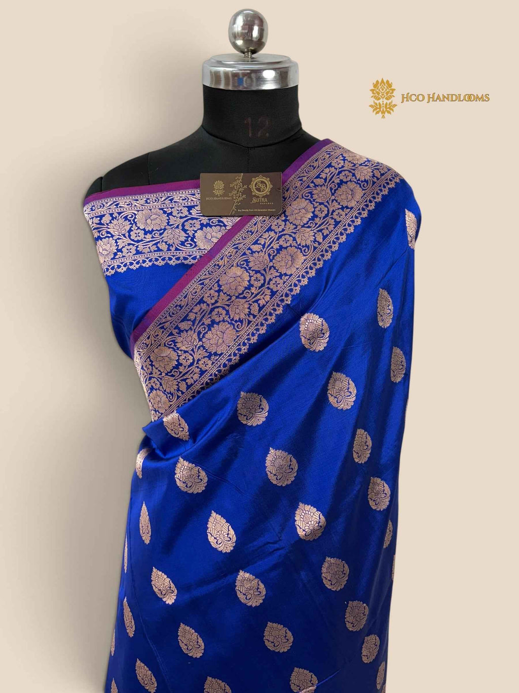 Royal Blue Pure Katan Silk Handloom banarasi saree - All Over Kadhua Motifs