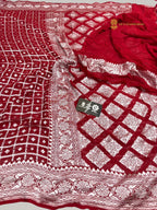 Red Pure Khaddi Georgette Silk handloom Banarasi Saree - Water Zari