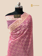 Pastel Pink Premium Cotton Jamdani Banarasi Saree - All Over Jaal