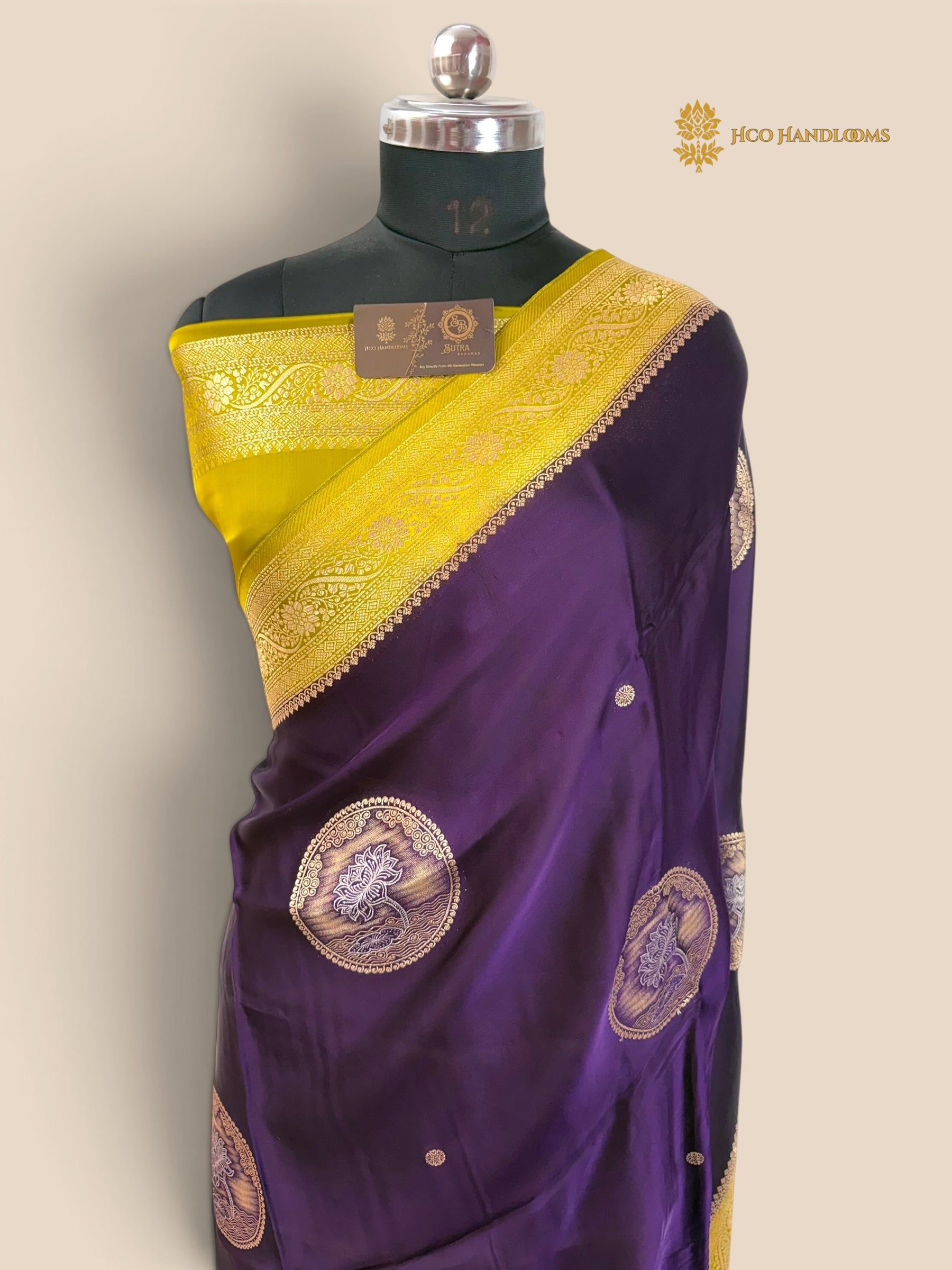 Premium Mashru Crepe Silk Banarasi Saree - All Over Lotus Motifs