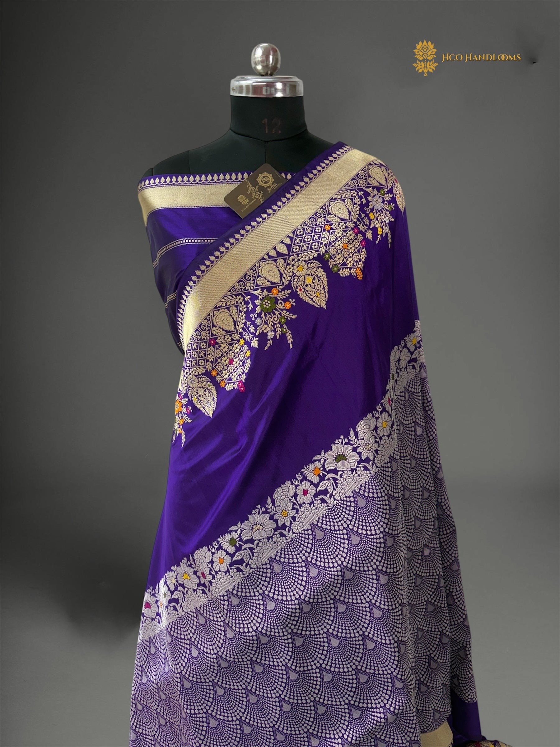Regal Purple Pure Katan Silk Handloom Banarasi saree - All Over Meenakari Brocade Work