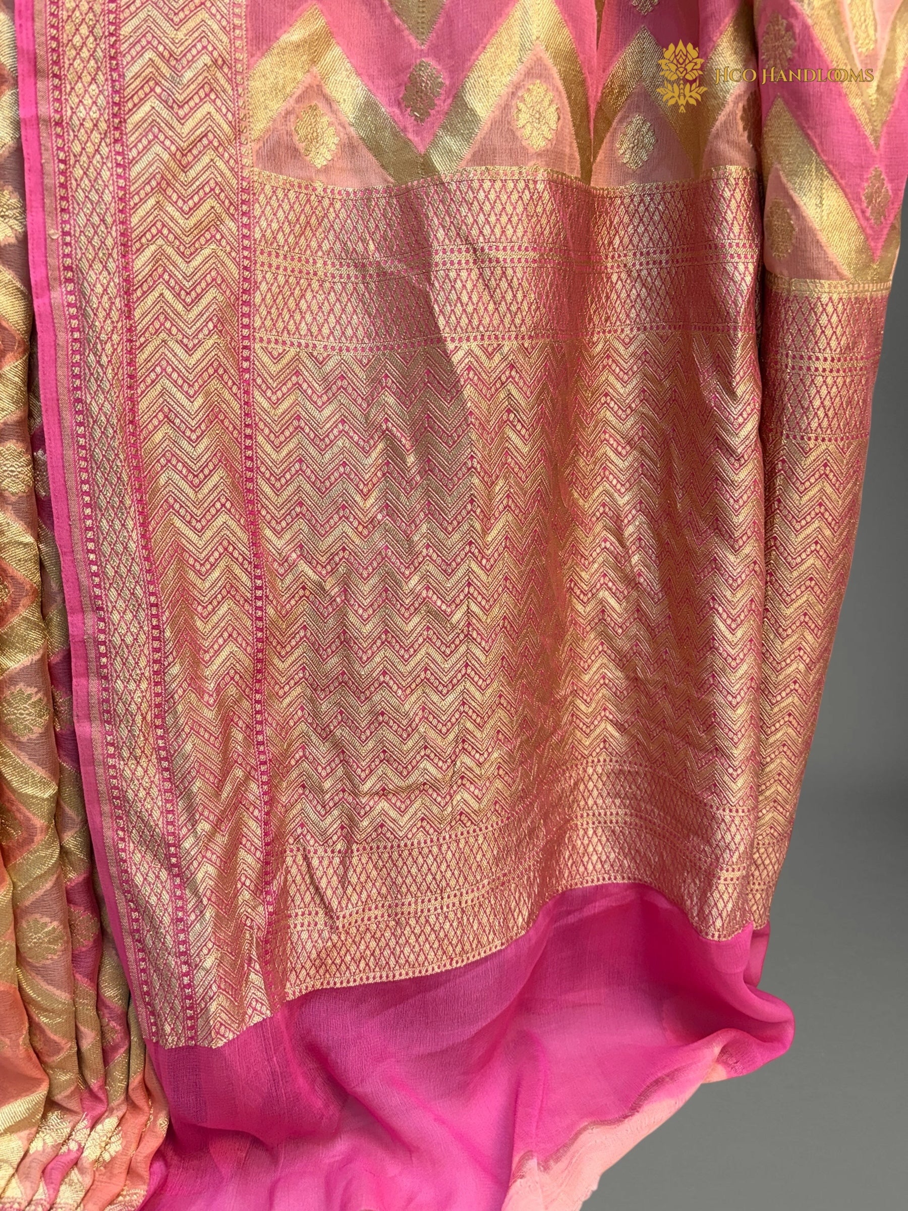 Pure Khaddi Georgette Silk Handloom Banarasi Saree - All Over Zig-Zag Rangkat