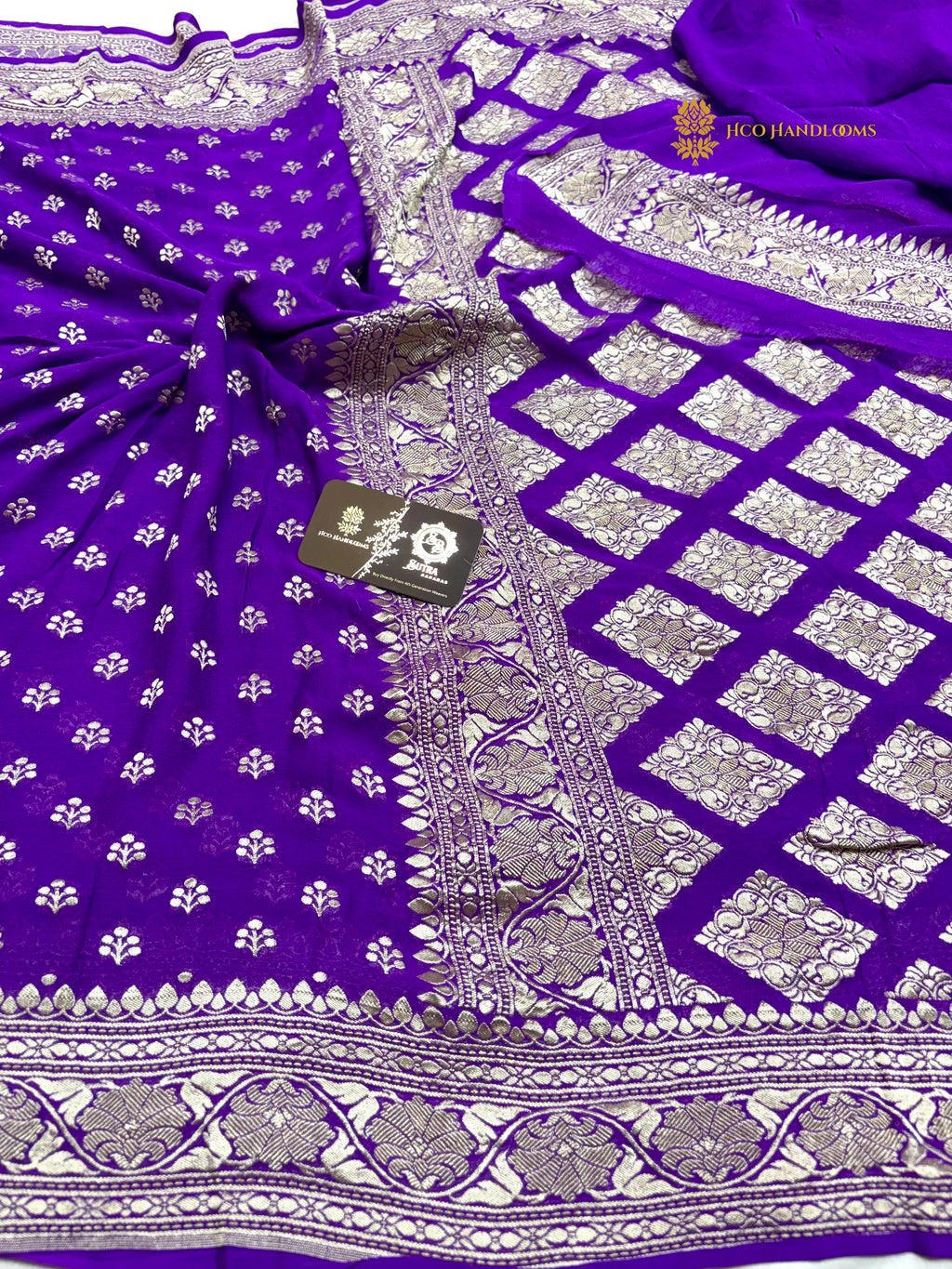 Purple Pure Khaddi Georgette Silk Handloom Banarasi Saree