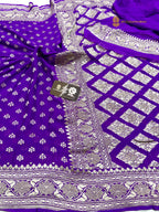 Purple Pure Khaddi Georgette Silk Handloom Banarasi Saree