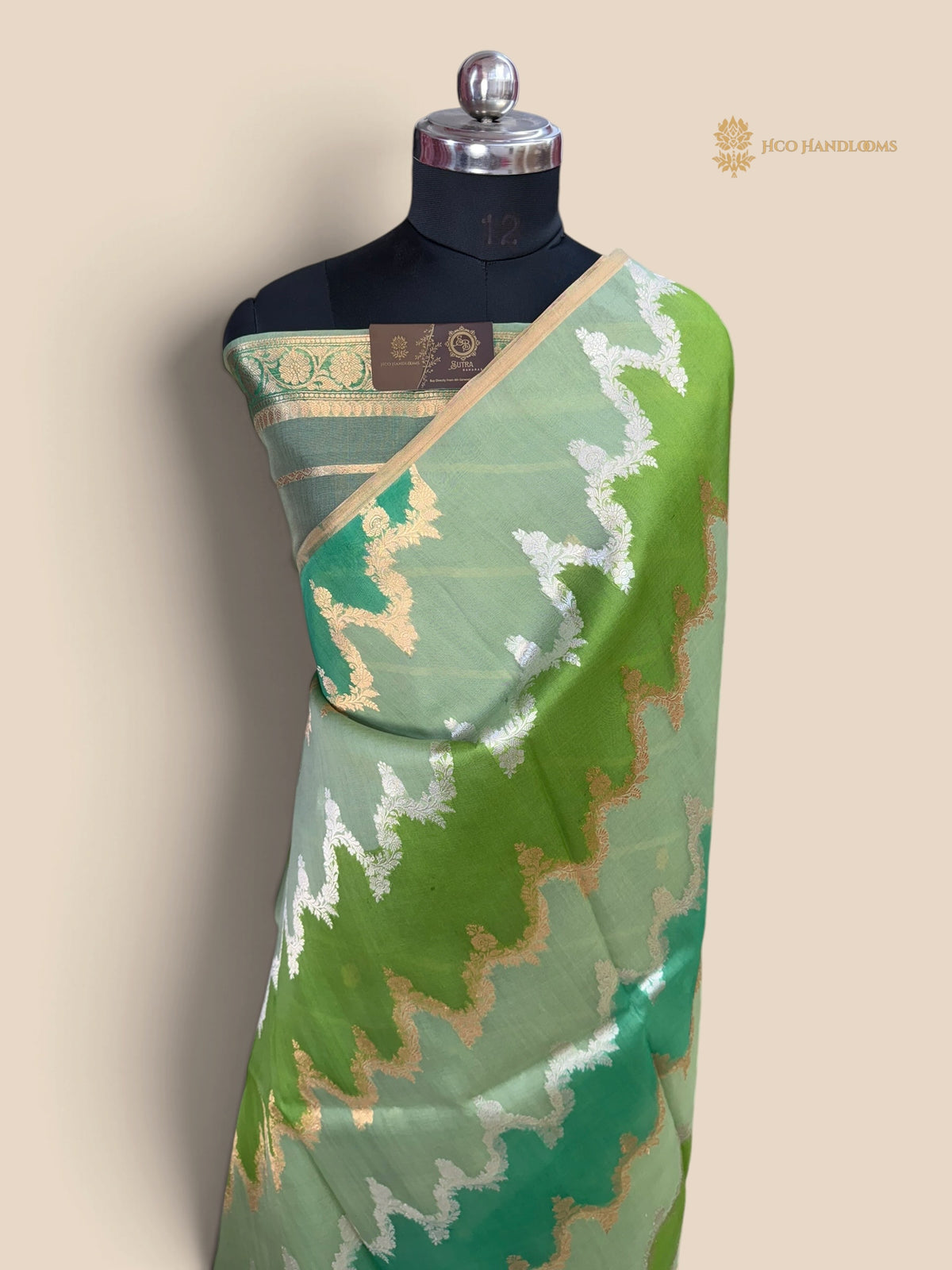 Pure Kora Silk Handloom Banarasi Saree - All Over Lahariya Rangkat