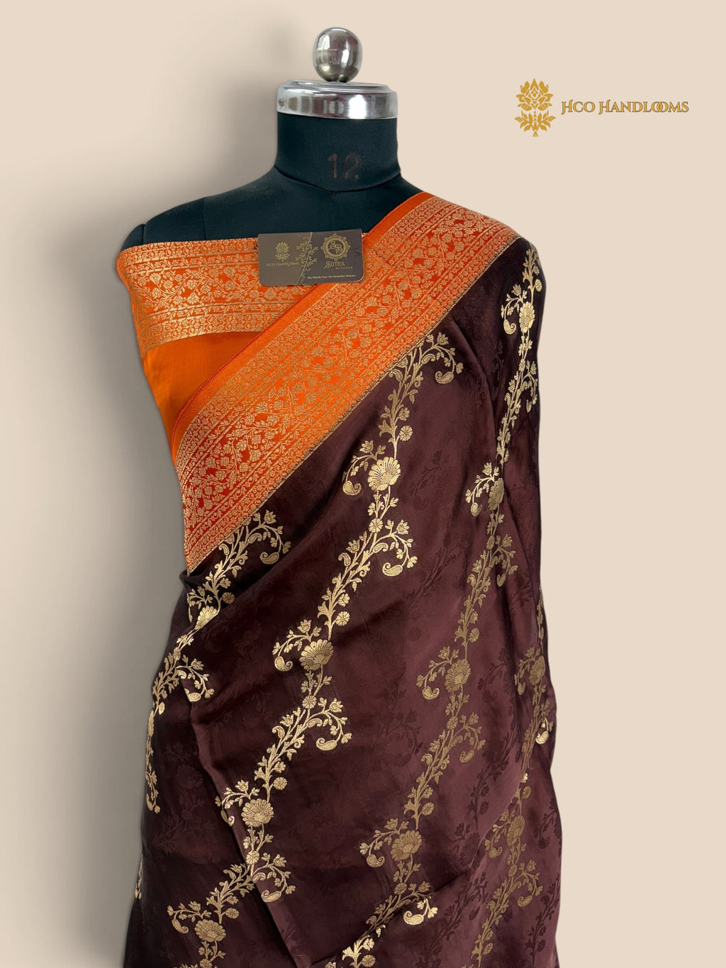 Premium Mashru Crepe Silk Banarasi Saree - All Over Floral Diagonal