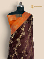Premium Mashru Crepe Silk Banarasi Saree - All Over Floral Diagonal