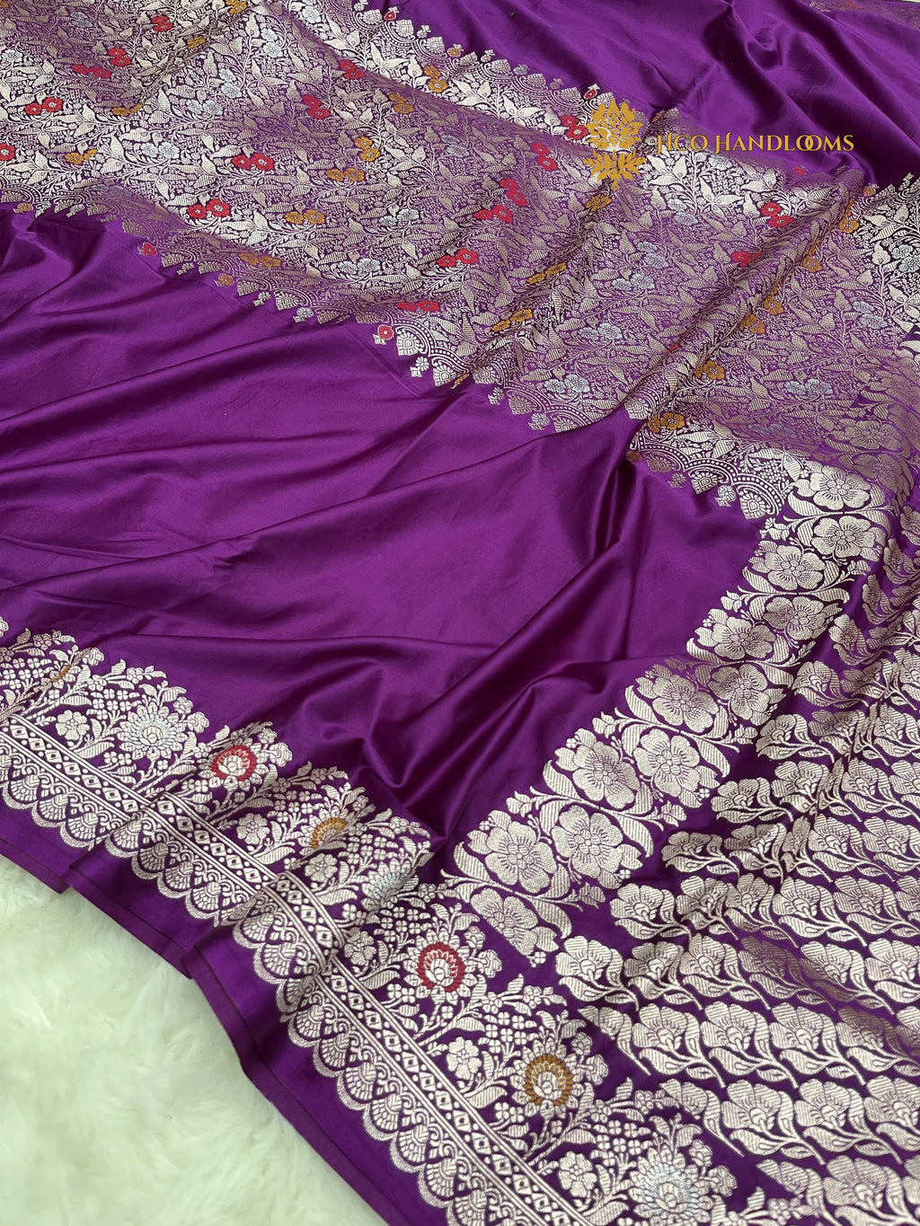 Regal Purple Premium Mashru katan Silk Banarasi Saree - All Over Meenakari Skirt