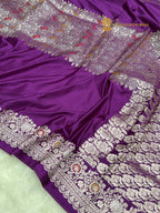 Regal Purple Premium Mashru katan Silk Banarasi Saree - All Over Meenakari Skirt