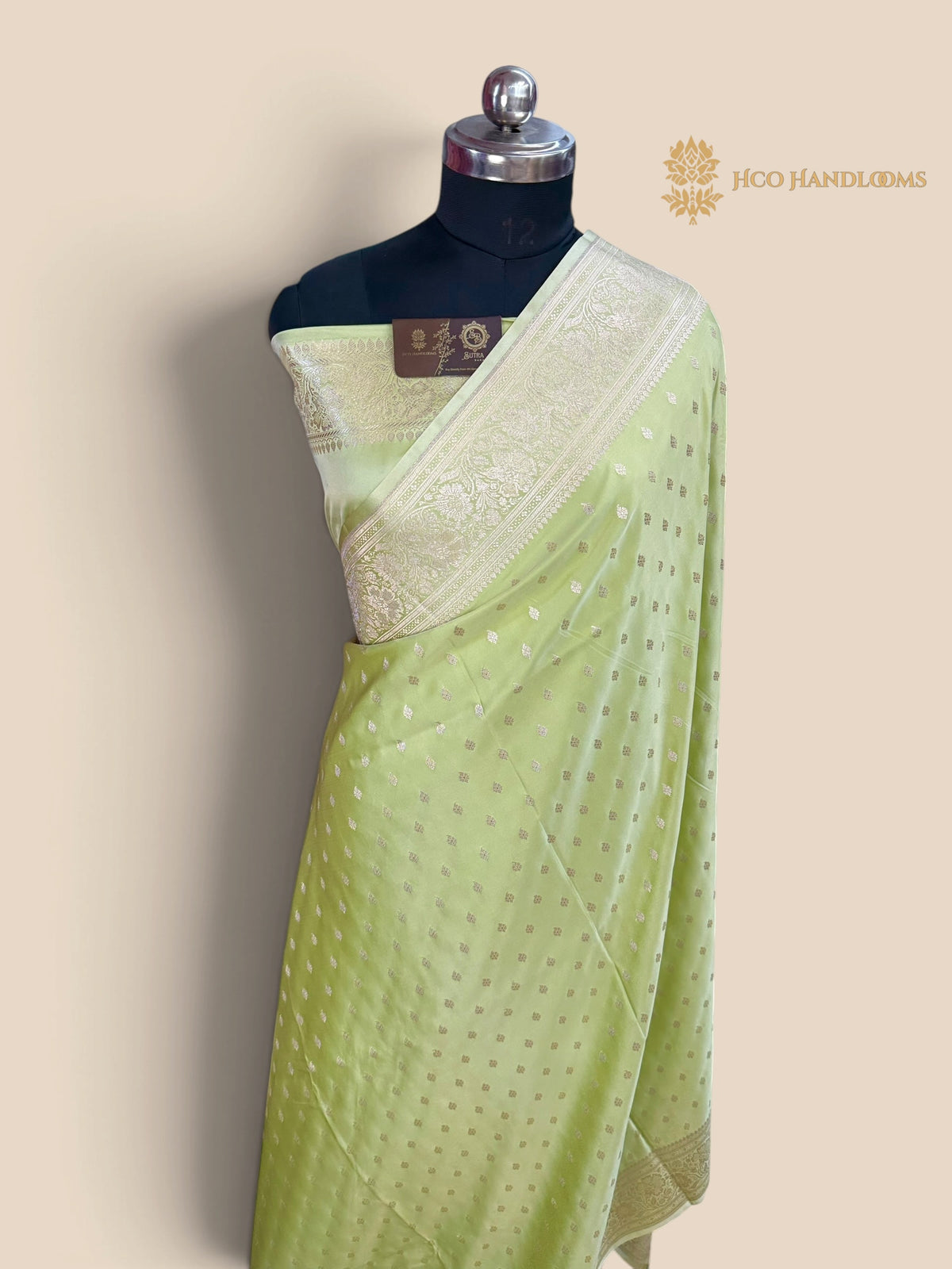 Pastel Green Premium Mashru Katan Silk Banarasi Saree - All Over Small Motifs