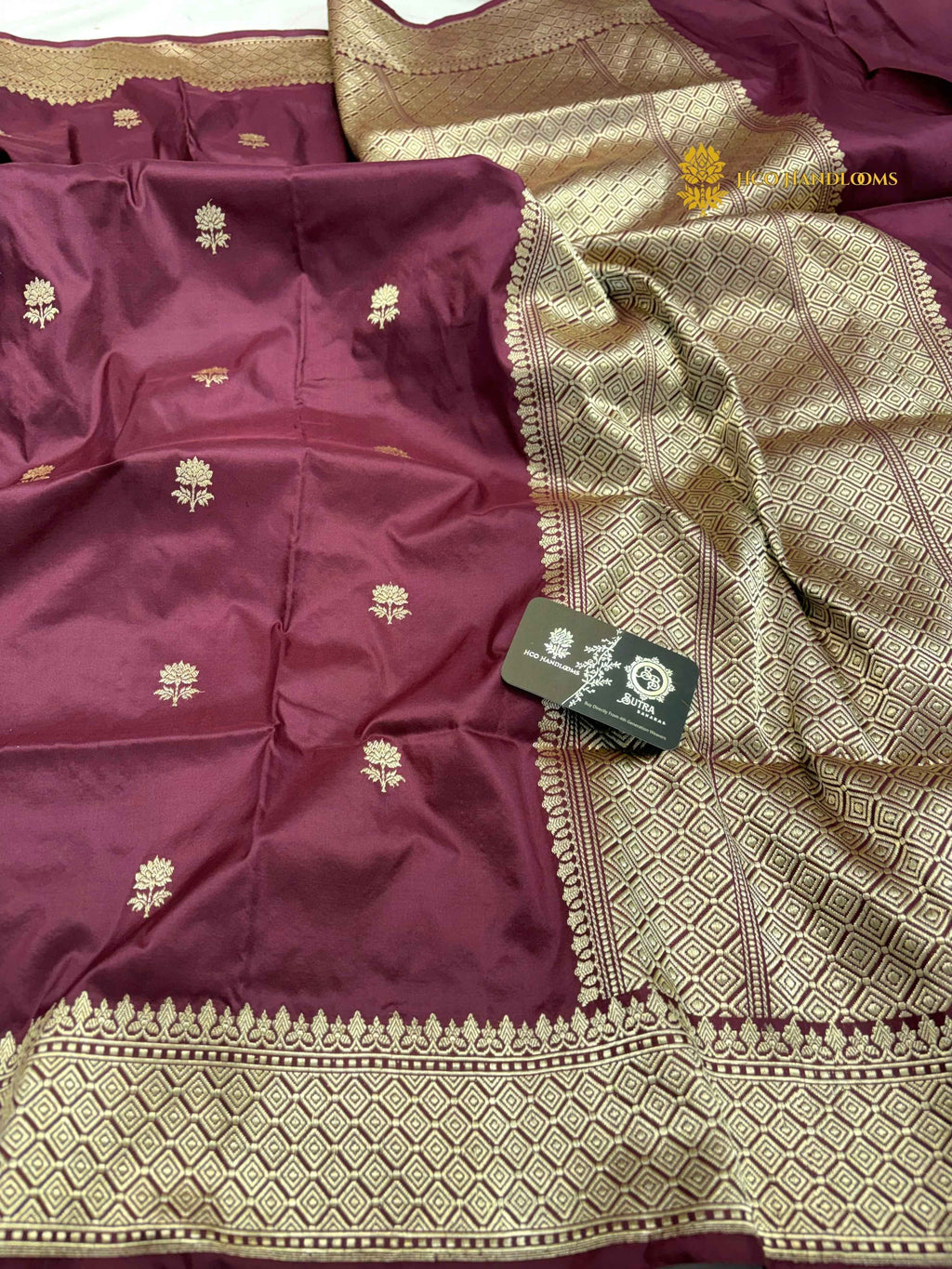 Regal Wine Pure Katan Silk Handloom Banarasi Saree - All Over Kadhua Motifs
