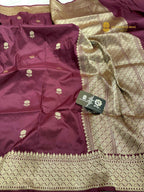 Regal Wine Pure Katan Silk Handloom Banarasi Saree - All Over Kadhua Motifs