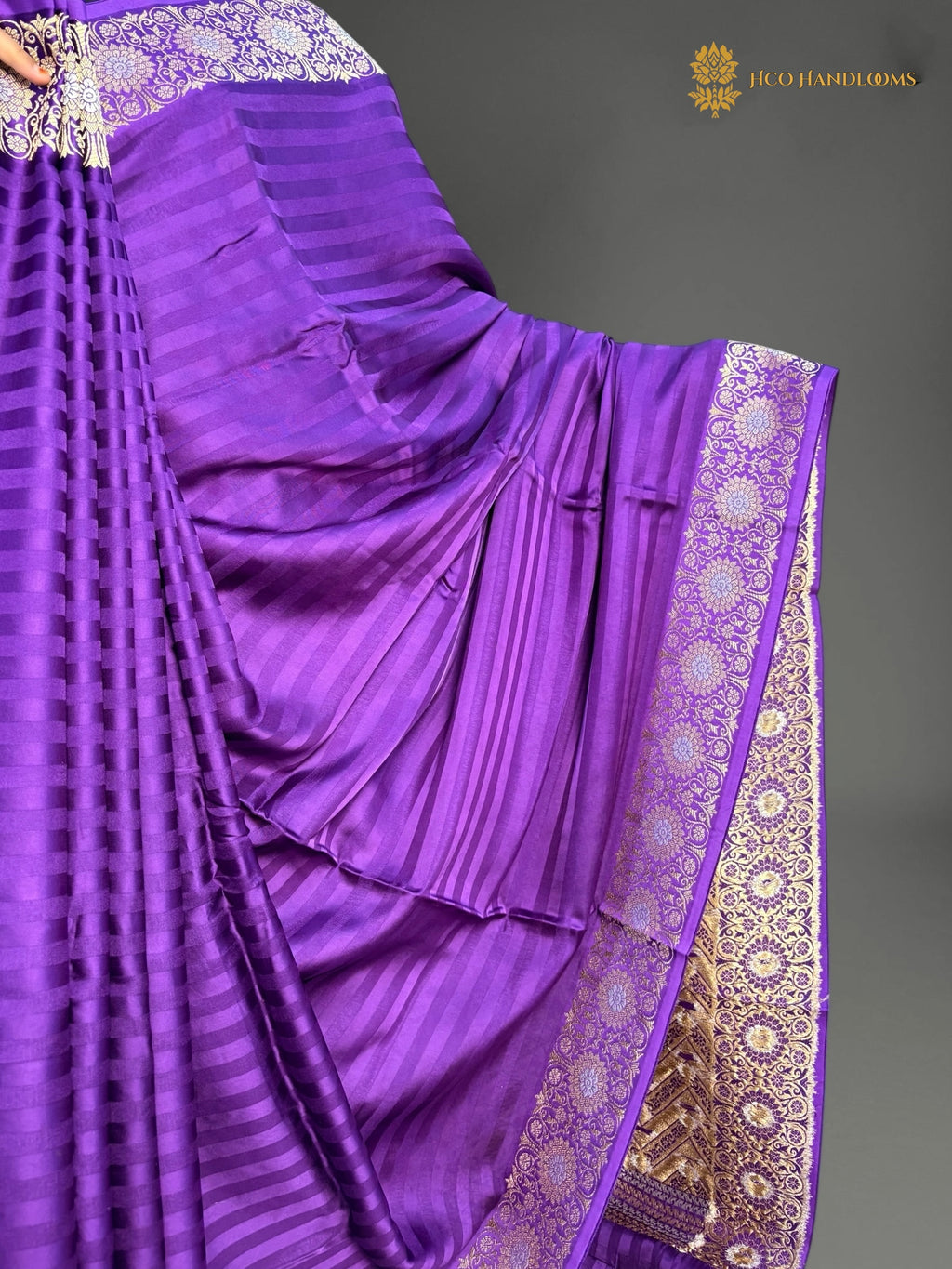Premium Mashru Crepe Satin Banarasi Saree - All Over Simple Stripes