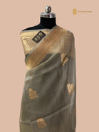 Regal Gray Pure Kora Silk Handloom Banarasi Saree - All Over Kadua Motifs