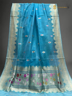 Regal Blue Pure Kora Silk Handloom Banarasi saree - All Over Meenakari Kadua Motifs