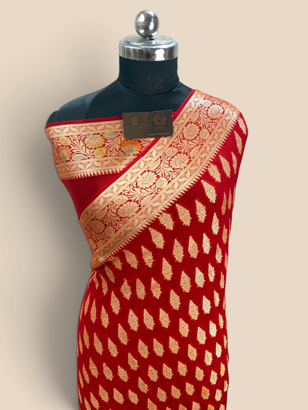 Red Pure Khaddi Chiffon Silk Banarasi Saree - All Over Motifs
