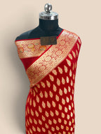 Red Pure Khaddi Chiffon Silk Banarasi Saree - All Over Motifs