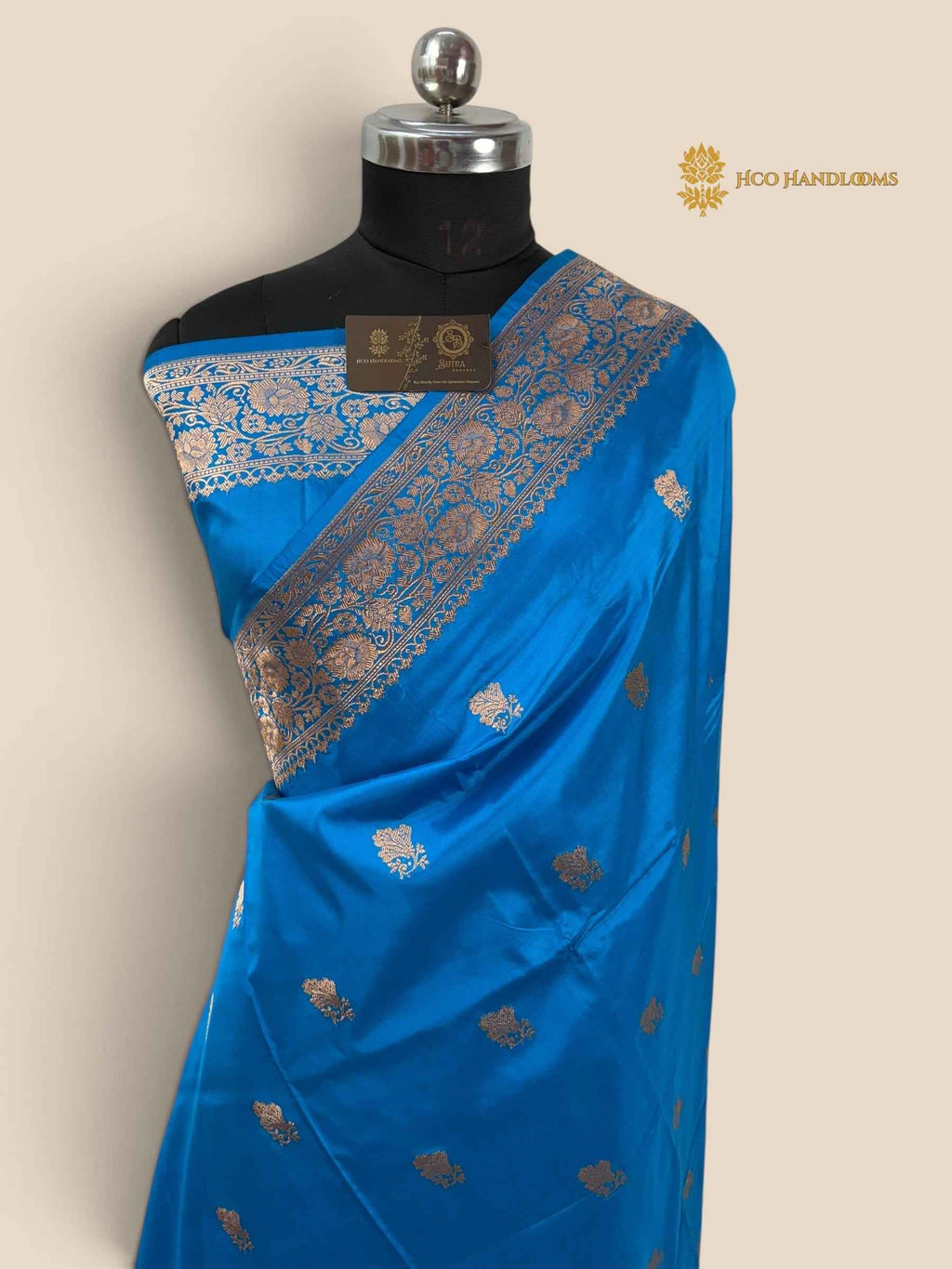 Light Blue Pure Katan Silk Handloom banarasi saree - All Over Kadhua Motifs