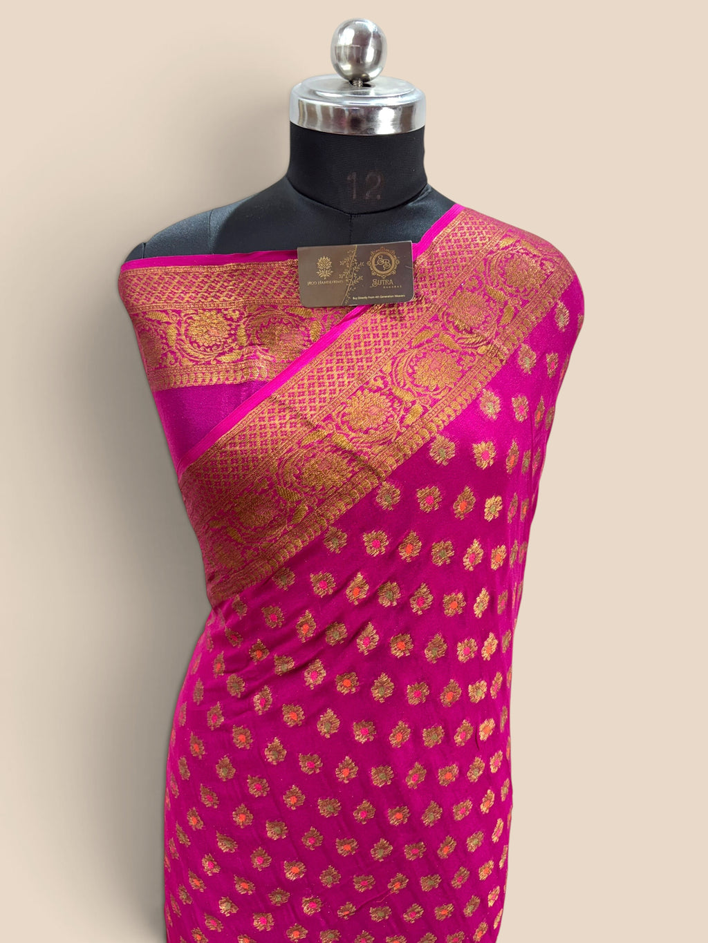 Rani Pink Pure Khaddi Chiffon Silk Banarasi Saree - All Over Motifs