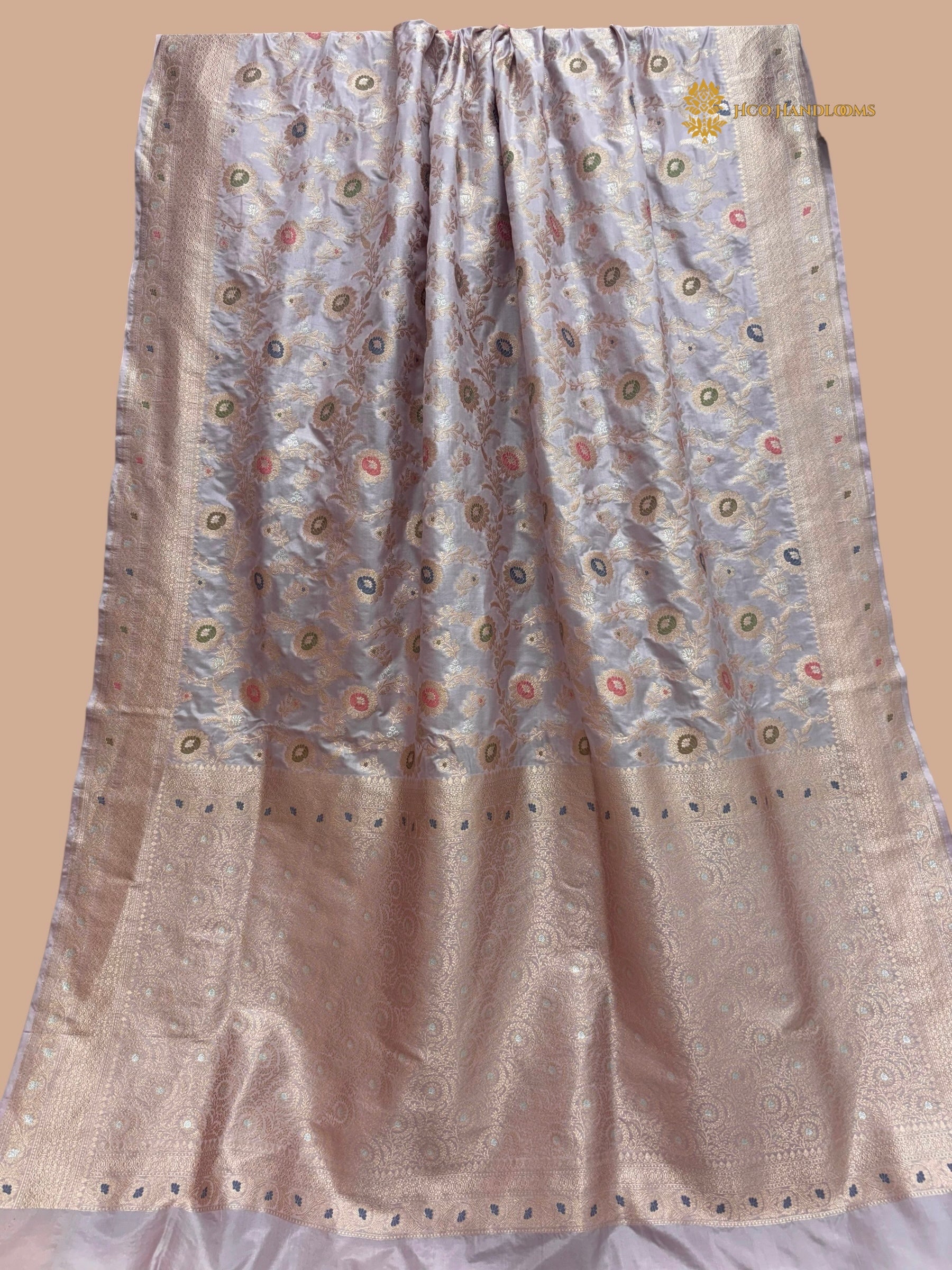 Pastel Purple Pure Katan Silk Handloom Banarasi Saree - All Over Meenakari Jaal