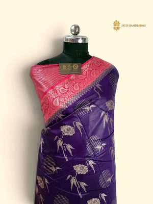 Contrast Premium Soft Silk Banarasi Saree - All Over Floral Design