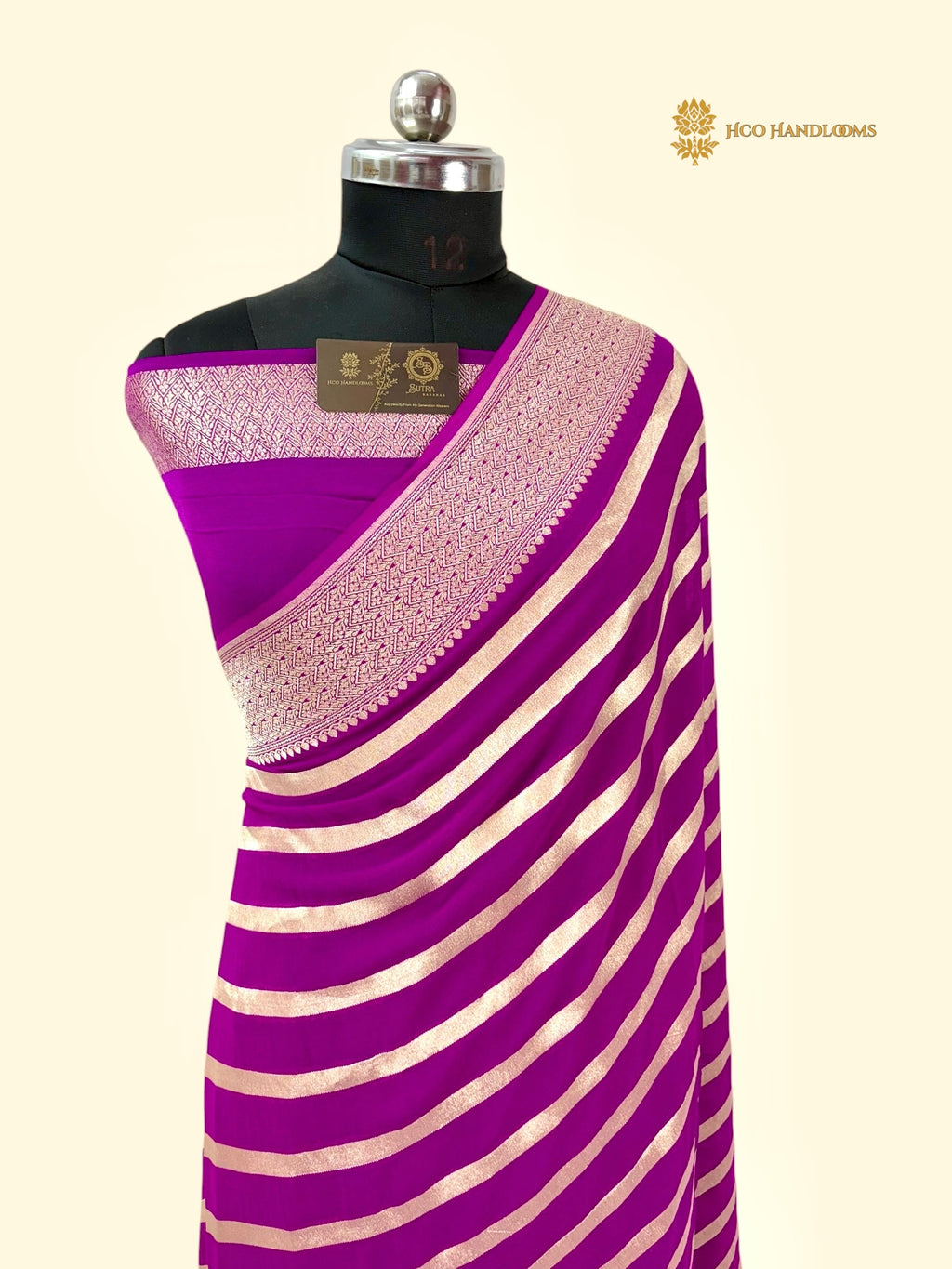 Purple Pure Khaddi Georgette Silk Handloom Banarasi Saree