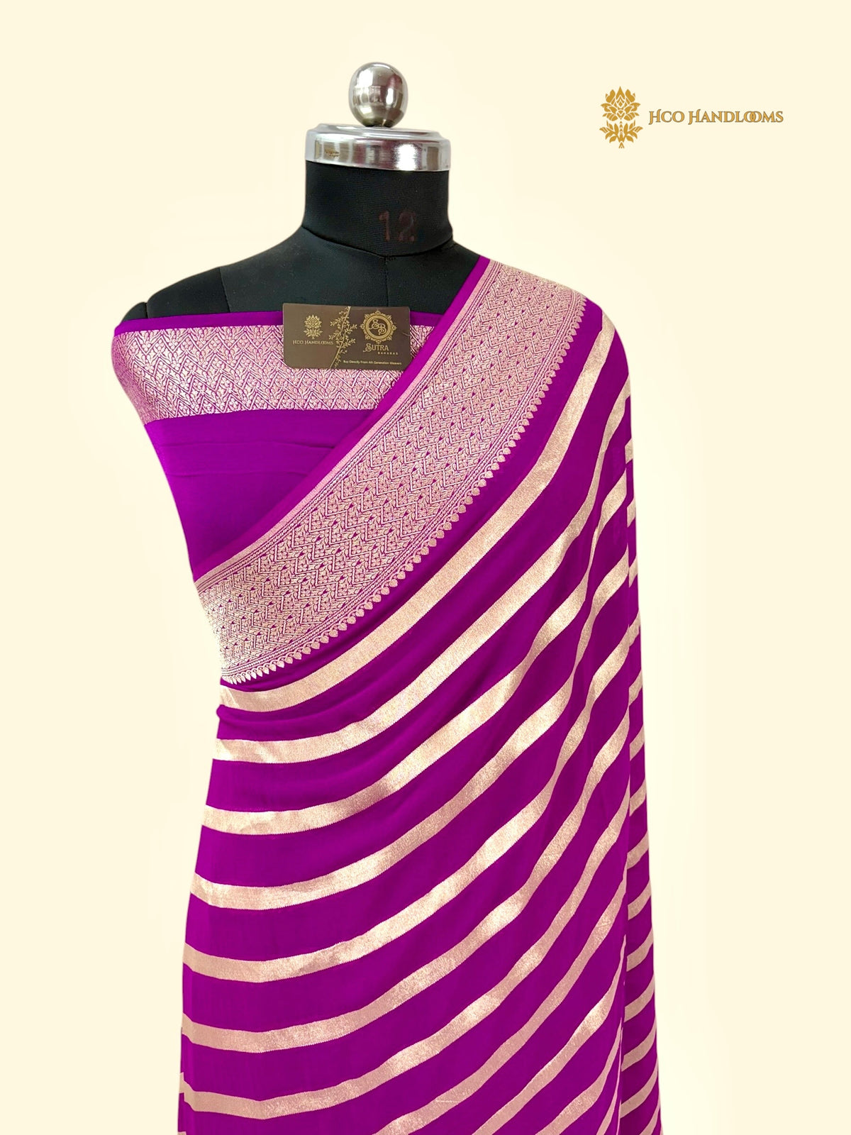 Purple Pure Khaddi Georgette Silk Handloom Banarasi Saree