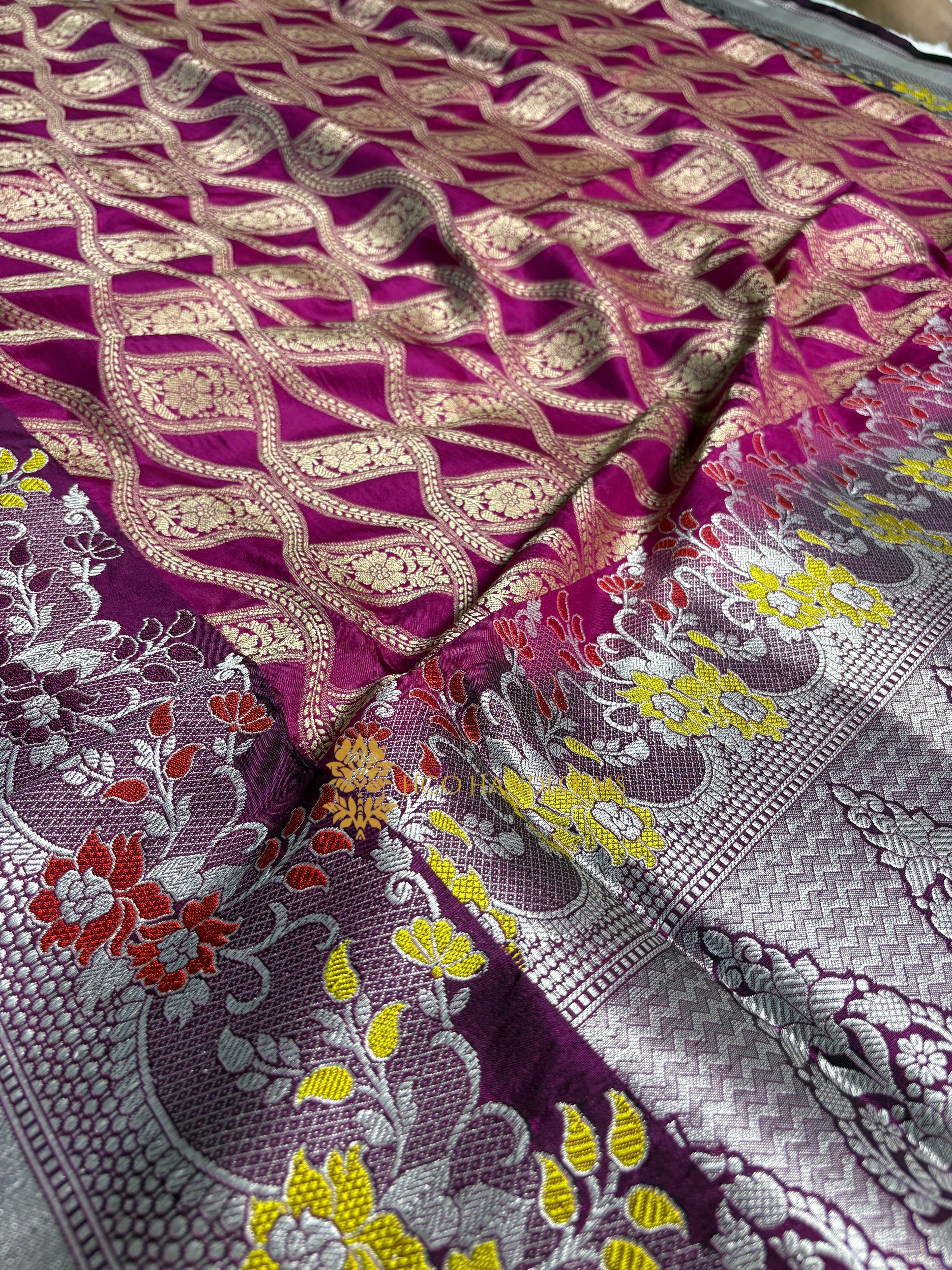 Pure Katan Silk Handloom Banarasi Saree - All Over Jangla