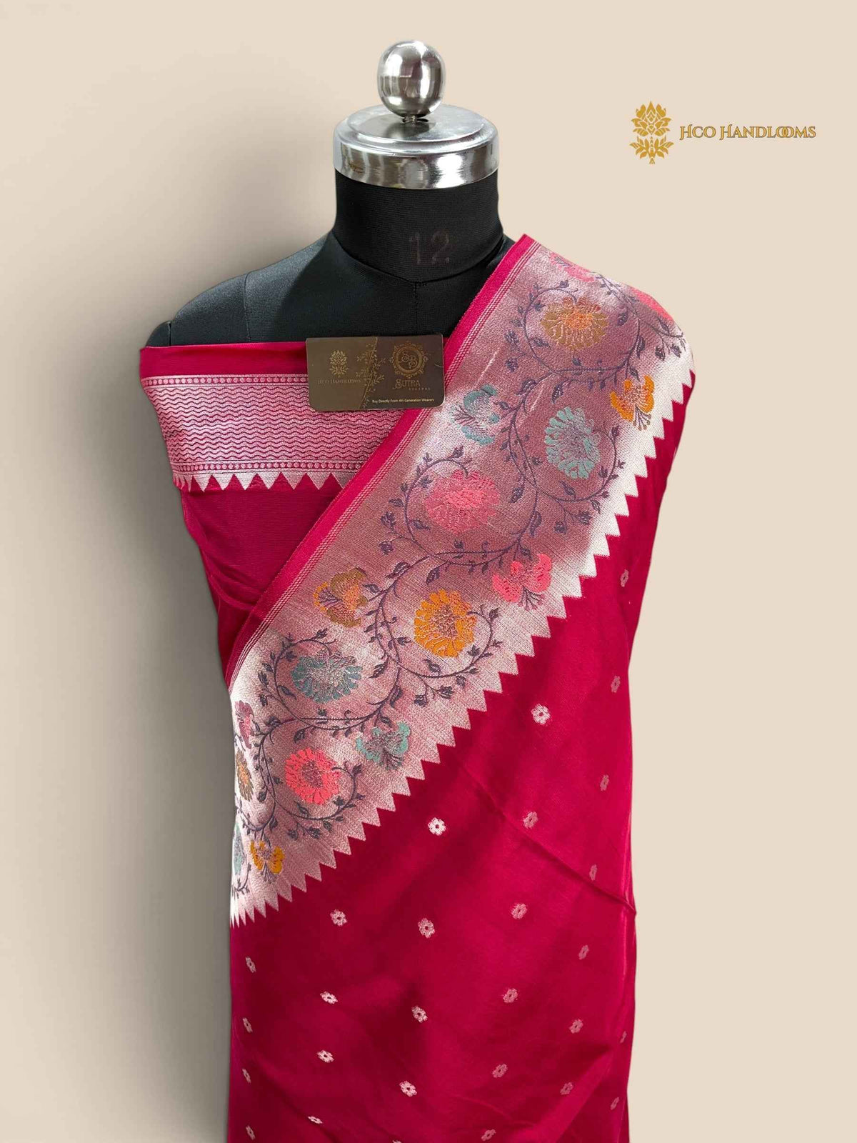 Cherry Pink Matka Tussar Silk Banarasi Saree - All Over Motifs & Paithani