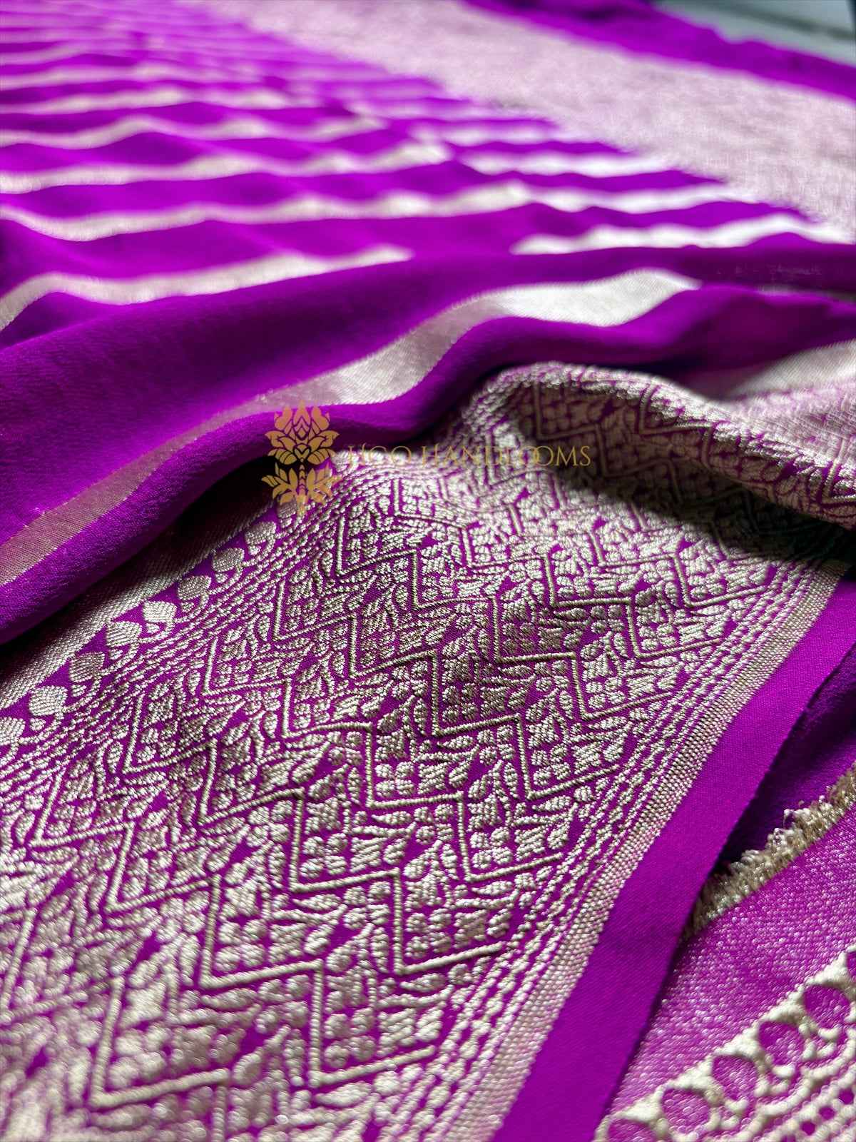 Magenta Pure Khaddi Georgette Silk Handloom Banarasi Saree - Water Zari
