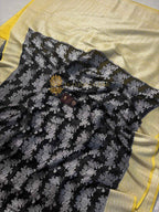 Black Pure Khaddi Georgette Silk Handloom Banarasi Saree - Silver Zari