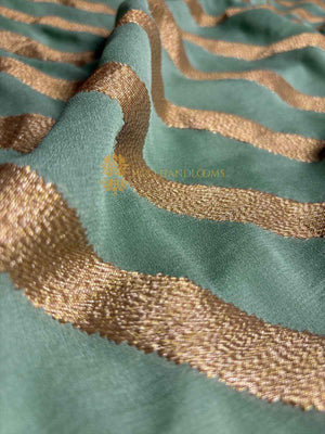 Sea Green Pure Khaddi Georgette Silk Handloom Banarasi Saree - Antique Zari