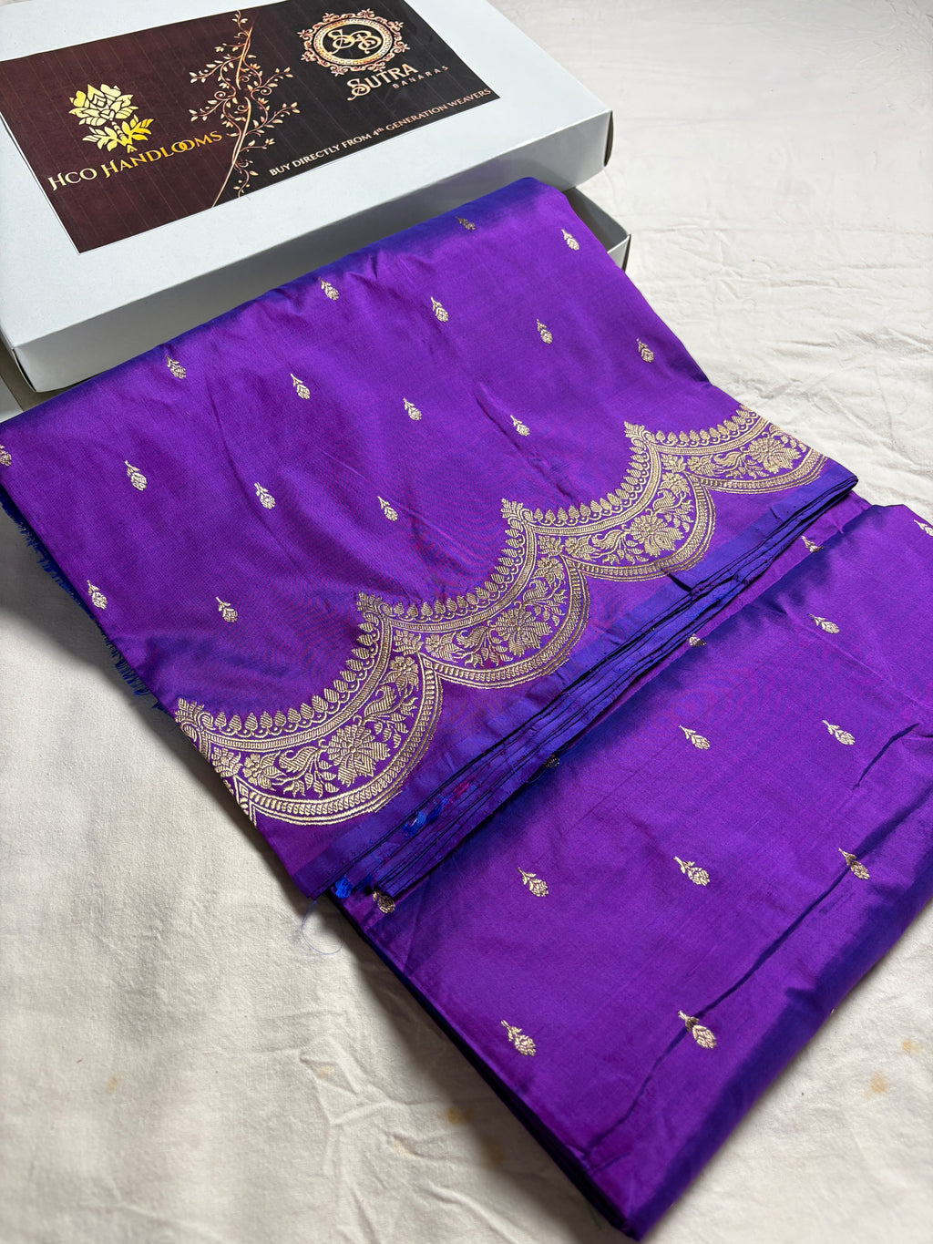 Purple Pure Katan Silk Handloom Banarasi Saree - All Over Kadhua Motifs