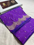 Purple Pure Katan Silk Handloom Banarasi Saree - All Over Kadhua Motifs